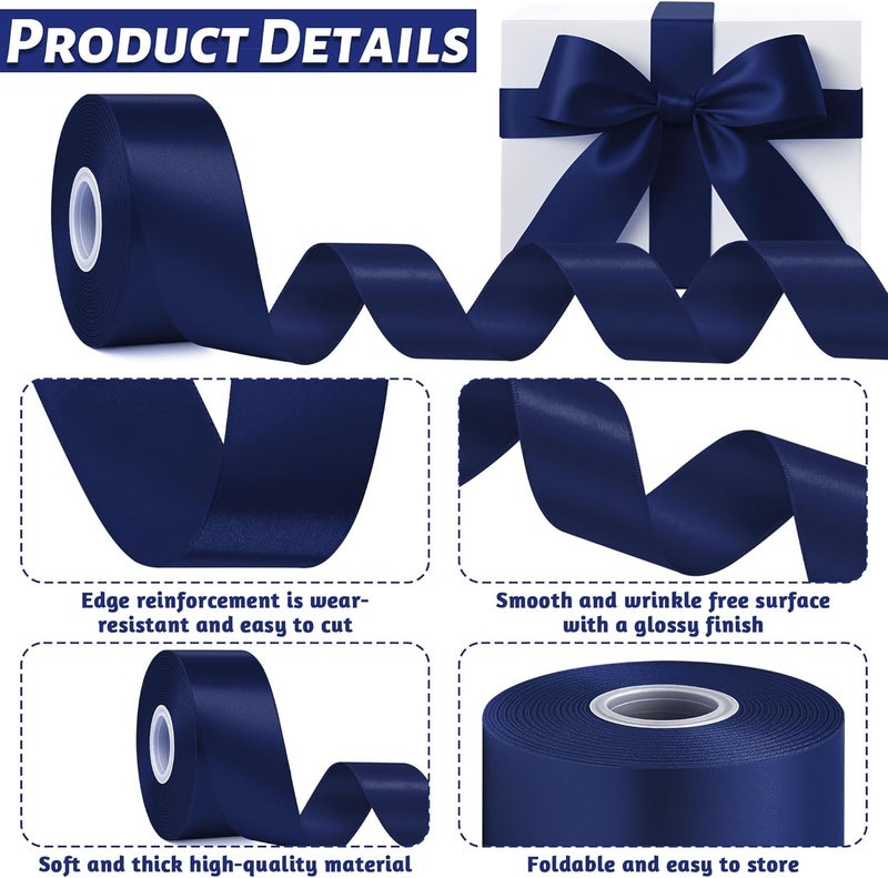 Fullive 1 1/2 Inch Navy Blue Ribbon, 30 Yards Navy Blue Ribbons for Crafts, Polyester Ribbon for Gift Wrapping for Birthday Graduate Christmas Decorations DIY Bows Wrapping Bouquet Floral Arrangements - Image 3